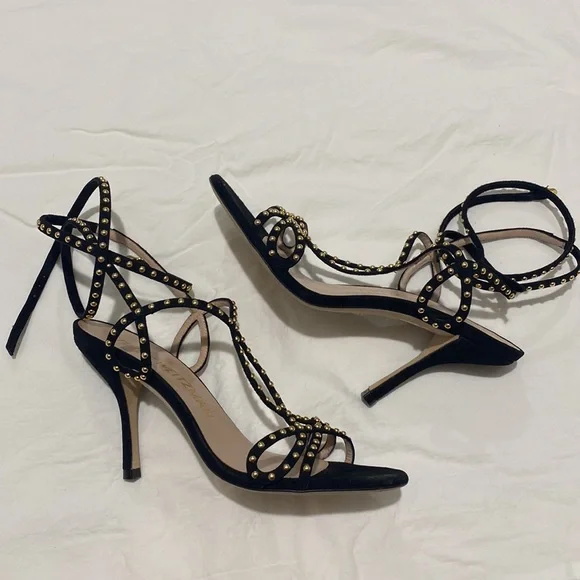 Stuart Weitzman Black and Gold Studded Heels - Picture 4 of 9